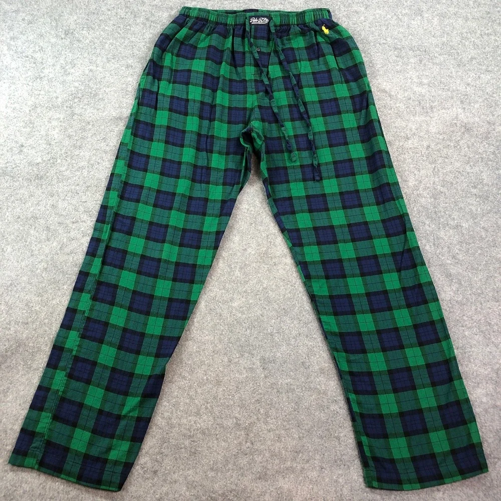 Polo Ralph Lauren Sleepwear Mens Pants M Green Blue Plaid Relaxed Fit Drawstring